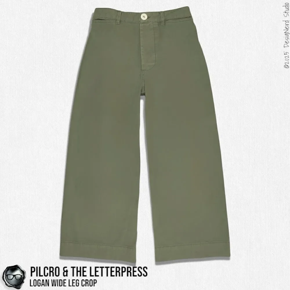 ANTHROPOLOGIE PILCRO & THE LETTERPRESS LOGAN WIDE LEG CROP PANTS IN OLIVE GREEN